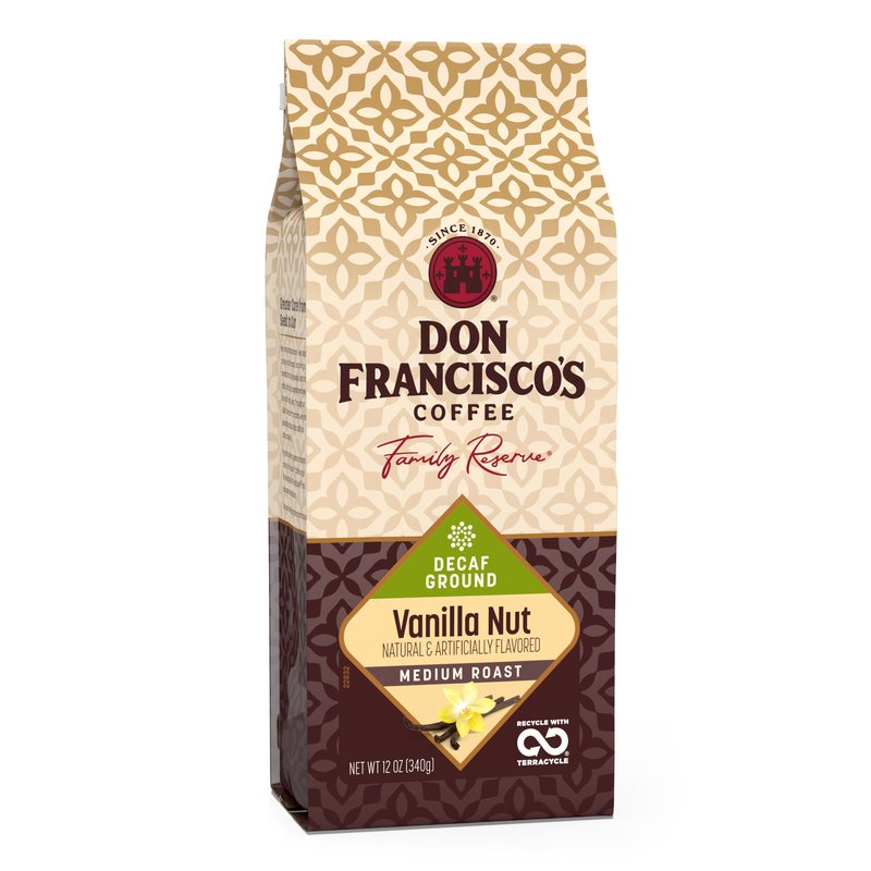 Don Francisco's Decaf Vanilla Nut Ground Coffee, Medium Roast – 100% Arabica, Flavored Coffee, 12 oz Bag