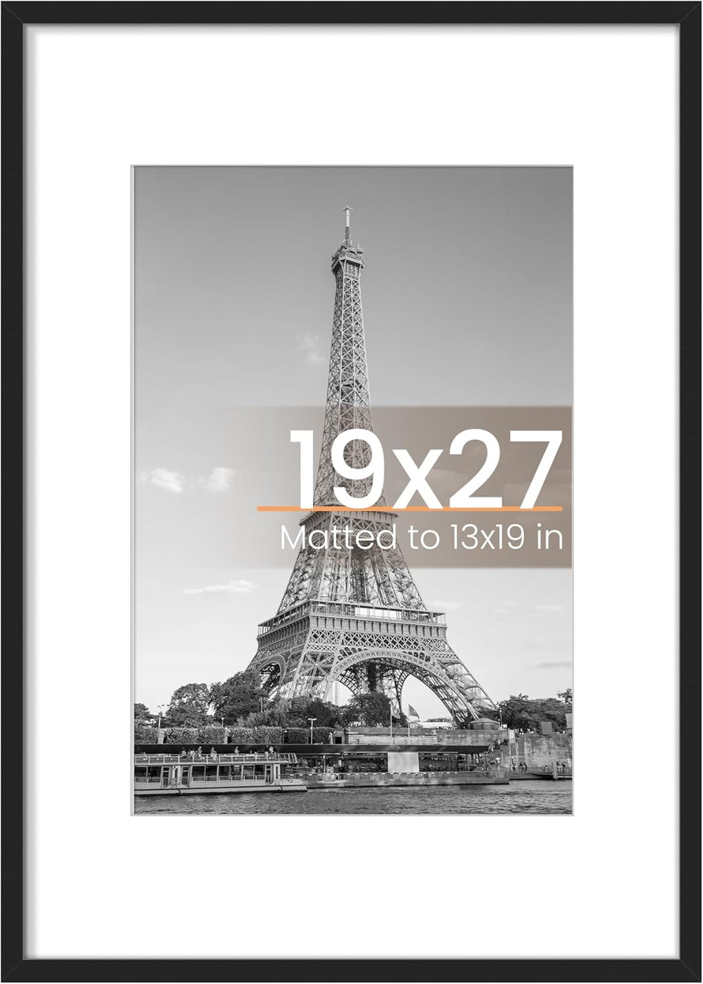 Upsimples Poster Frame - 19x27 Inch for Pictures 13x19 with Mat or 19x27 Without - Black, 1 Pack