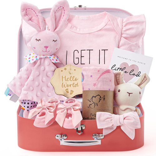 Golray Baby Girl Gift Basket - Adorable Rattle, Blanket & Bodysuit Set | Perfect for Baby Showers & Gender Reveals