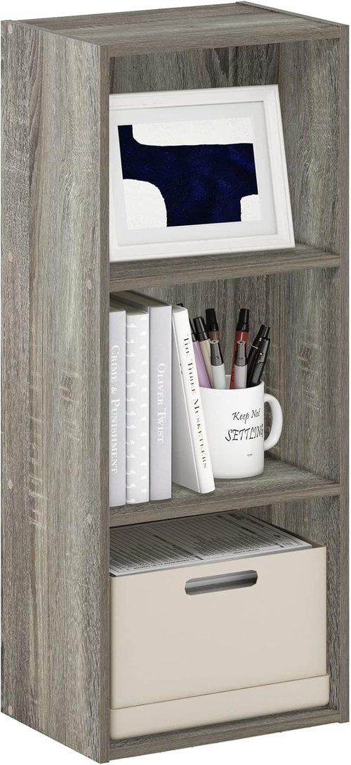 Furinno LUDER Book Shelf - 3-Cube Bookshelf with Open Shelves | Easy Assembly, French Oak Finish, 9.3 x 12 x 31.5