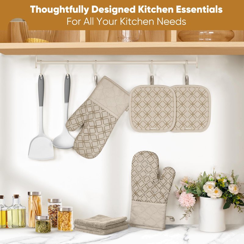 Oven Mitts and Pot Holders Set with Dishcloths, 500 Degree Heat Resistant Oven Gloves and Hot Pads, Premium Soft Cotton Kitchen Mittens and Dish Cloth Sets-Royal Blue