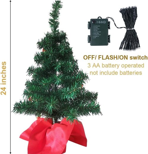 Juegoal Mini Christmas Tree Set - 24 Inch Tabletop Artificial Trees with 50 LED Lights & Ornaments