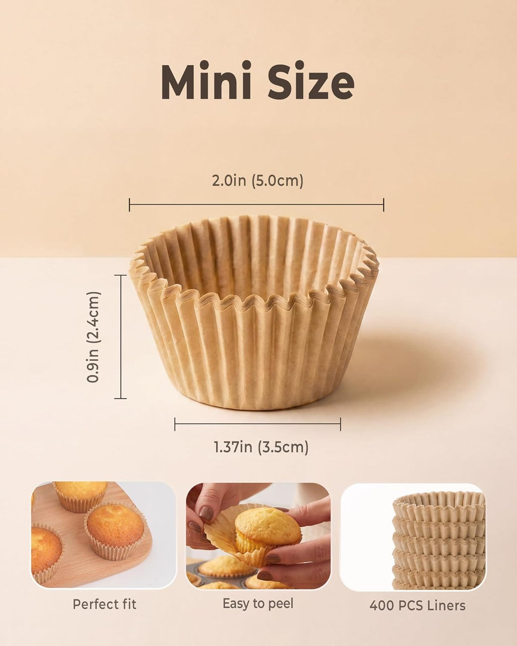 Bake Choice Mini Cupcake Liners - 400 Pcs Non-Stick, Greaseproof Parchment for Muffin Pans
