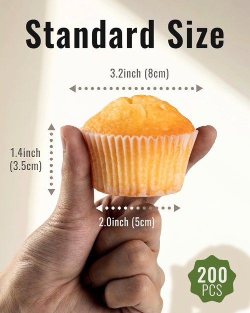 Bake Choice 200pcs White Cupcake Liners - Greaseproof Non-Stick Muffin Wrappers for Parties & Events