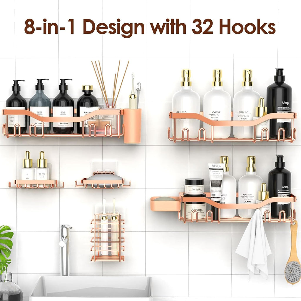 NESOMI Shower Caddy - Rustproof Stainless Steel Organizer with Soap Dish & Hooks | 8-Pack, No-Drill Design