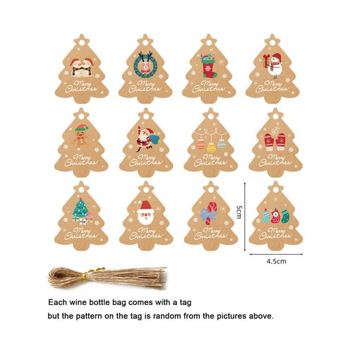 Heeshin 4pcs Christmas Wine Bottle Bags Burlap Wine Bottle Gift Bags with Drawstring, Reusable Santa Claus, Snowman & Reindeer Drawstring Covers for Xmas New Year Party Table Decoration