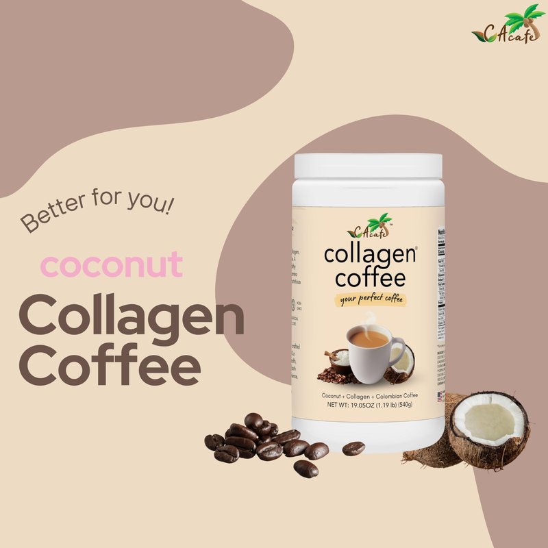 CAcafe Collagen Coffee | Coconut Infused Colombian Blend Coffee with Anti-Aging Collagen | Antioxidants & Natural Energy | 19.05oz