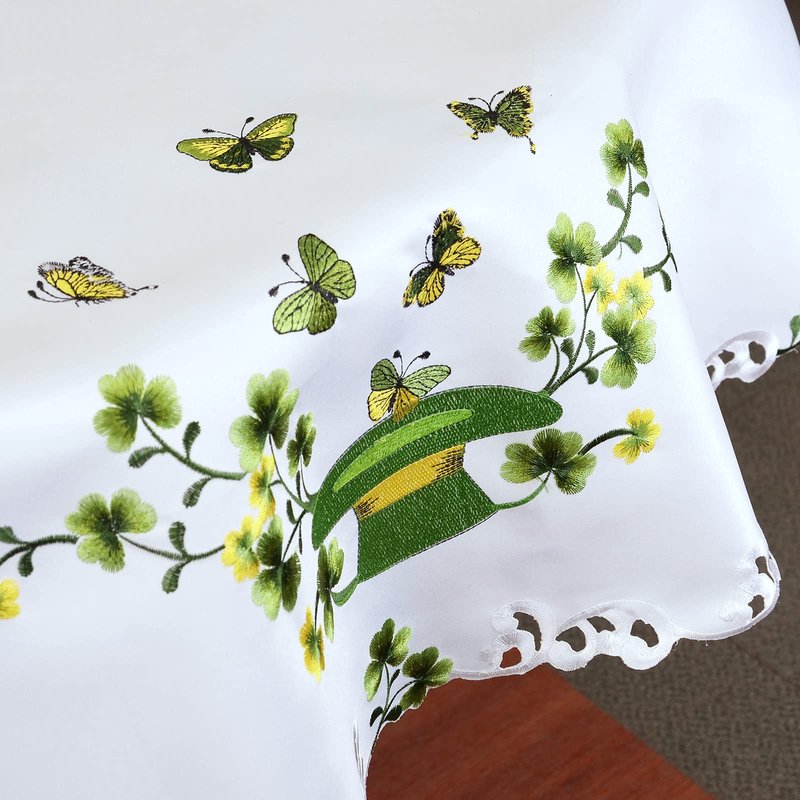 Simhomsen Embroidered Irish Clover St. Patrick’s Day Tablecloth, Shamrock Decorations (Round 70 inches)