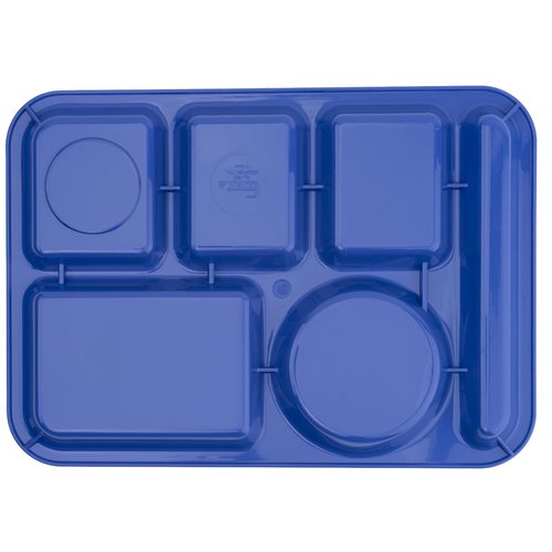 G.E.T. 6 Compartment School Cafeteria Tray, Left Handed, 10" x 14", Peacock Blue (12 Pack)