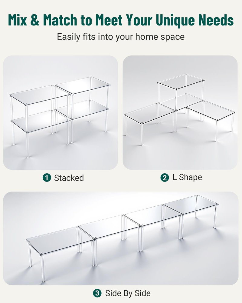 Bobomoment Acrylic Cabinet Organizer, Set of 2 Shelf Organizer, Spice Rack Organizer for Cabinet, Desk Countertop Organizer, Stackable Shelves for Pantry Kitchen Storage and Organization