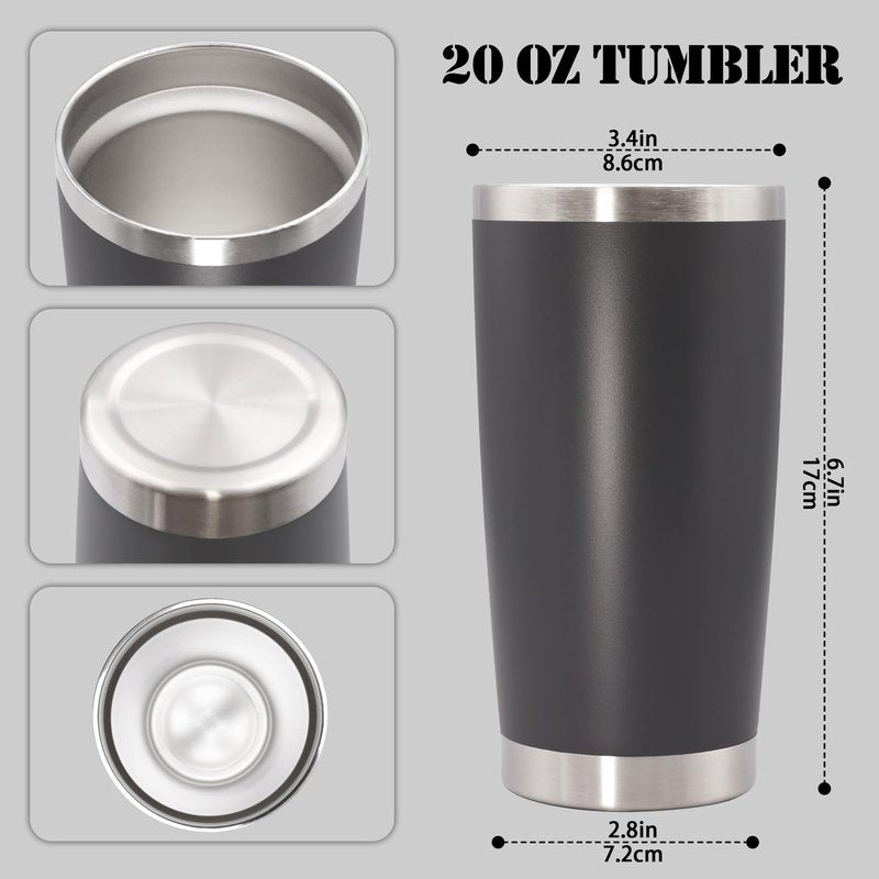 Eyasure 20 oz Tumbler with lid Double Wall Vacuum Insulated Tumblers Stainless Steel Coffee Mug Travel Coffee Tumbler Powder Coated Tumbler Cup Keep Hot&Cold - (Grey 6 Pack)