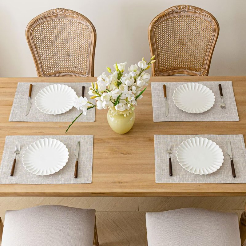 Aironment Placemats Set of 6, Bilayer Thickened Linen Place Mats Heat Resistant Machine Washable Wrinkle Free Carefully Selected Polyester Mats for Kitchen/Dining/Coffee Table (Cream Beige)