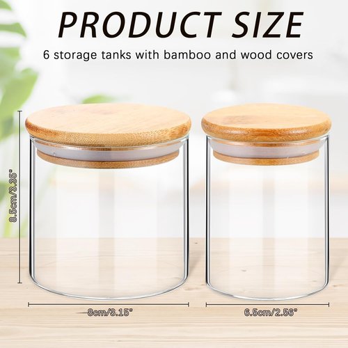 Dandat Glass Apothecary Jars - 6 Pack with Lids for Bathroom Storage | 8.5 oz & 10.8 oz Cotton Ball Dispensers