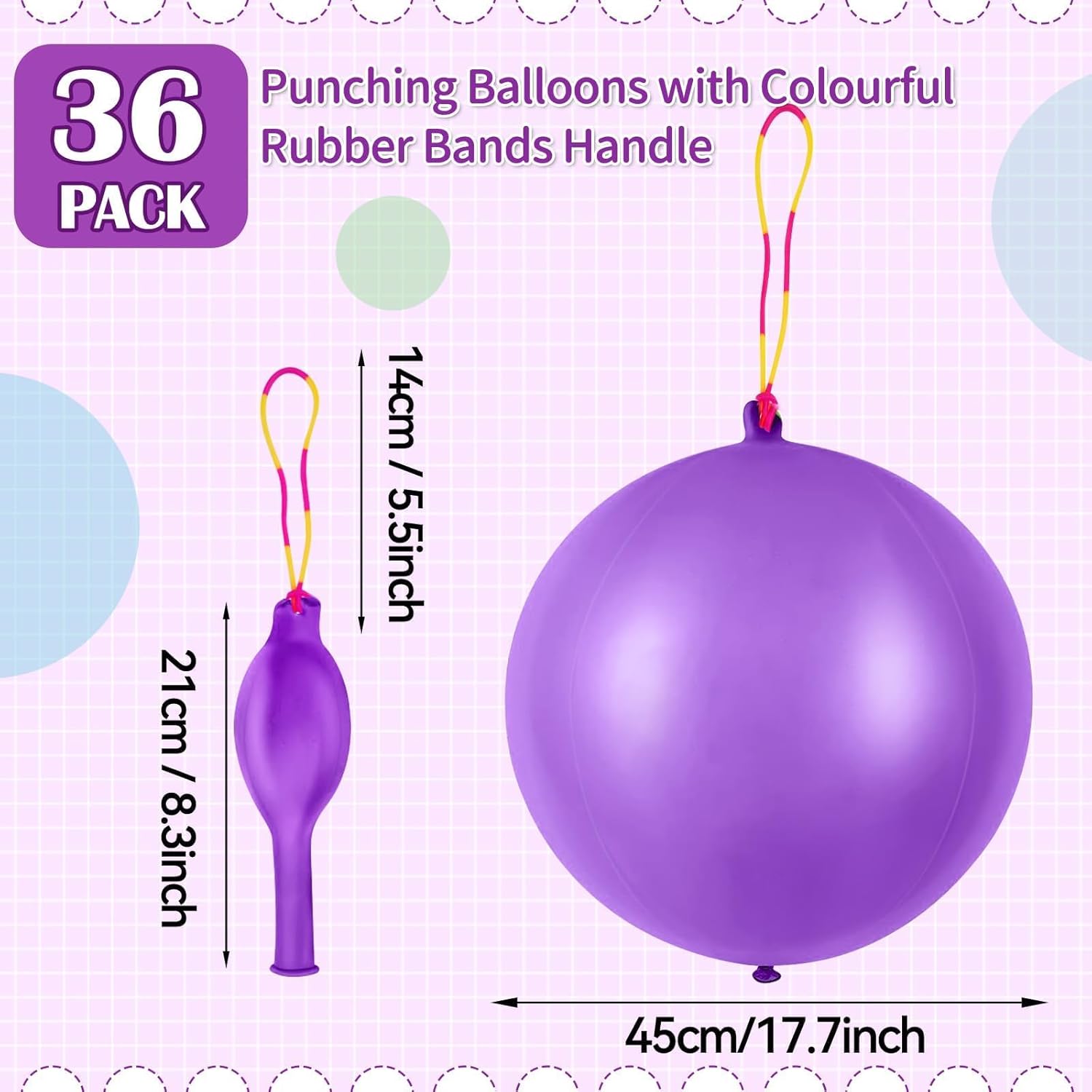 Purple Punch Balloons by [Brand Name] - 36 Pcs with Rubber Band Handle for Easy Grip | Perfect for Kids’ Birthday Parties