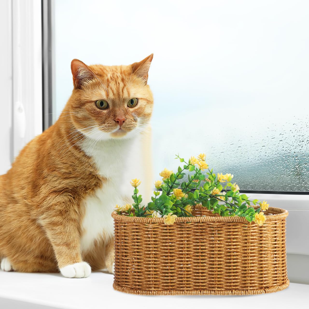 Luxshiny Wall-Mounted Storage Basket - Stylish Woven Hanging Basket for Kitchen Bathroom and Living Room Ideal for Organizing Fruits Vegetables and Flowers 11.02X6.69X6.1 Inches