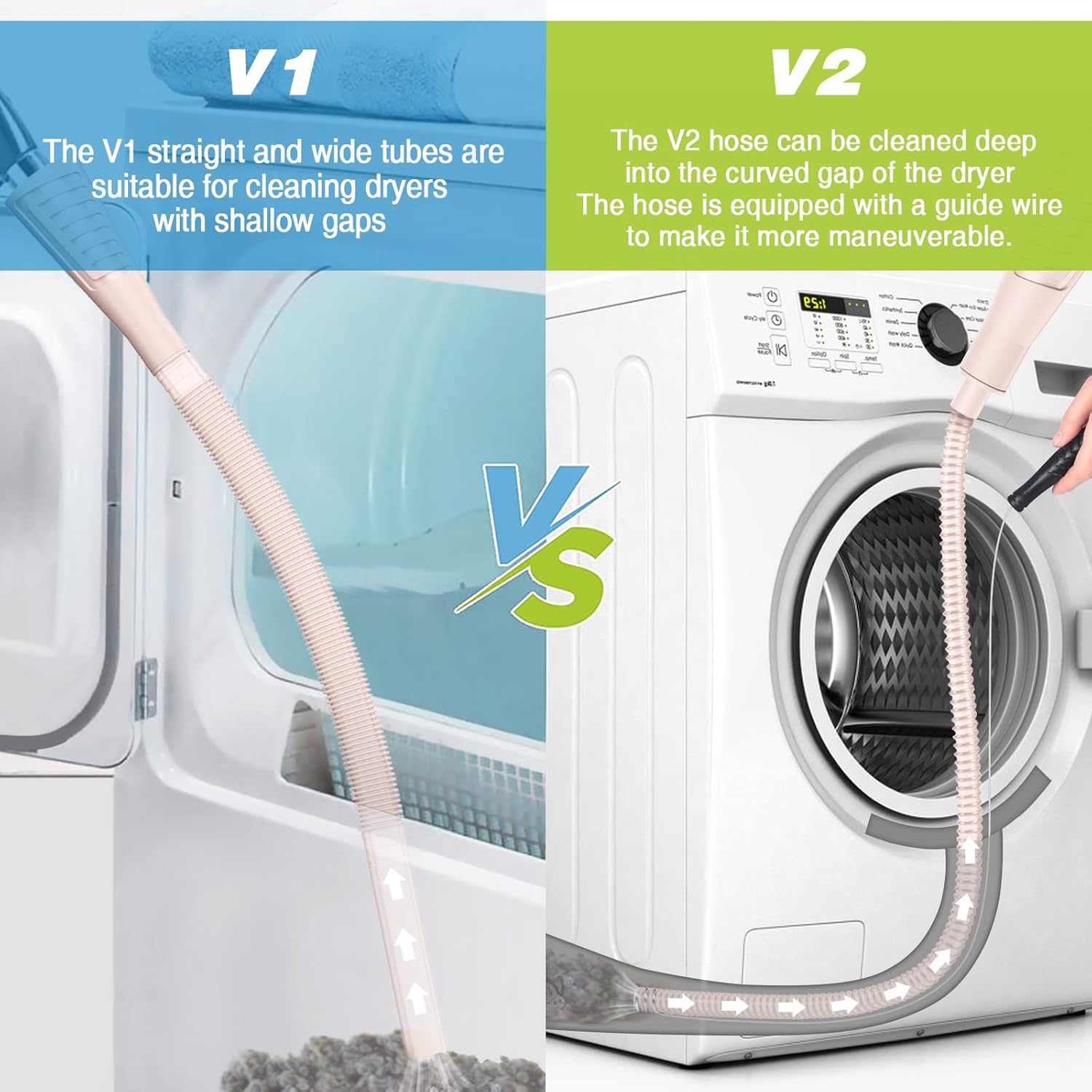 Skiennix Dryer Vent Cleaner Kit - 2-Piece Lint Brush & Vacuum Hose Attachment - Grey & Pink