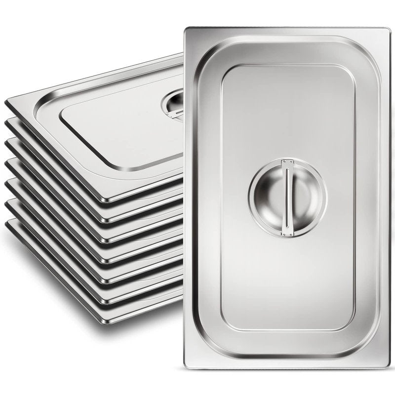 Suclain Full Size Steam Table Pan Covers Hotel Pans Covers with Handle 0.8 mm Thick Stainless Steel 20.8"L x 12.8"W Commercial Food Lid for Steam Food, Buffet, Roasting(8 Pack)