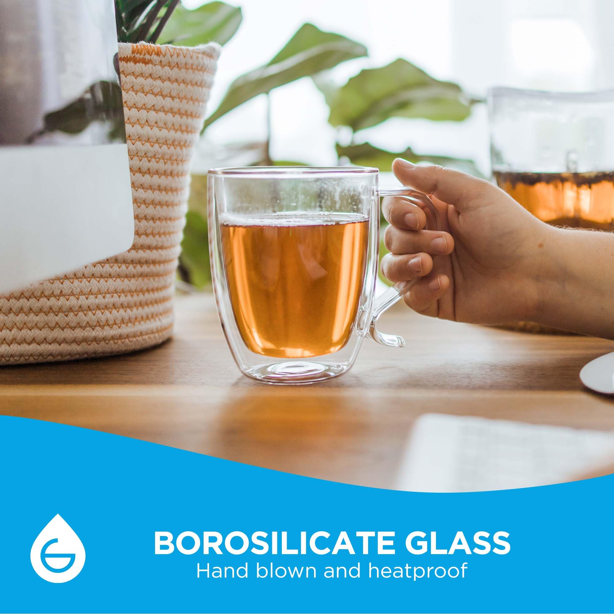 GROSCHE Cyprus 16 fl. oz Double-Wall Glass Mug | Espresso, Latte, Tea & More | Hot & Cold Beverages | Stylish & Aesthetic | Dishwasher Safe | Heatproof | Drinking Glassware