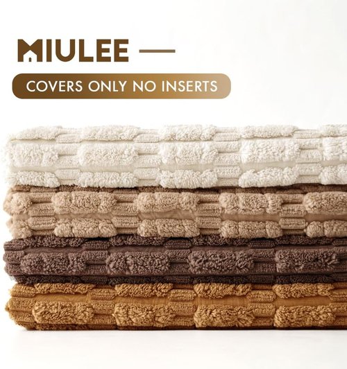 MIULEE Decorative Throw Pillow Covers - Pack of 4 Neutral Corduroy, 18x18 Inch, Soft Striped Design for Rustic Farmhouse Decor