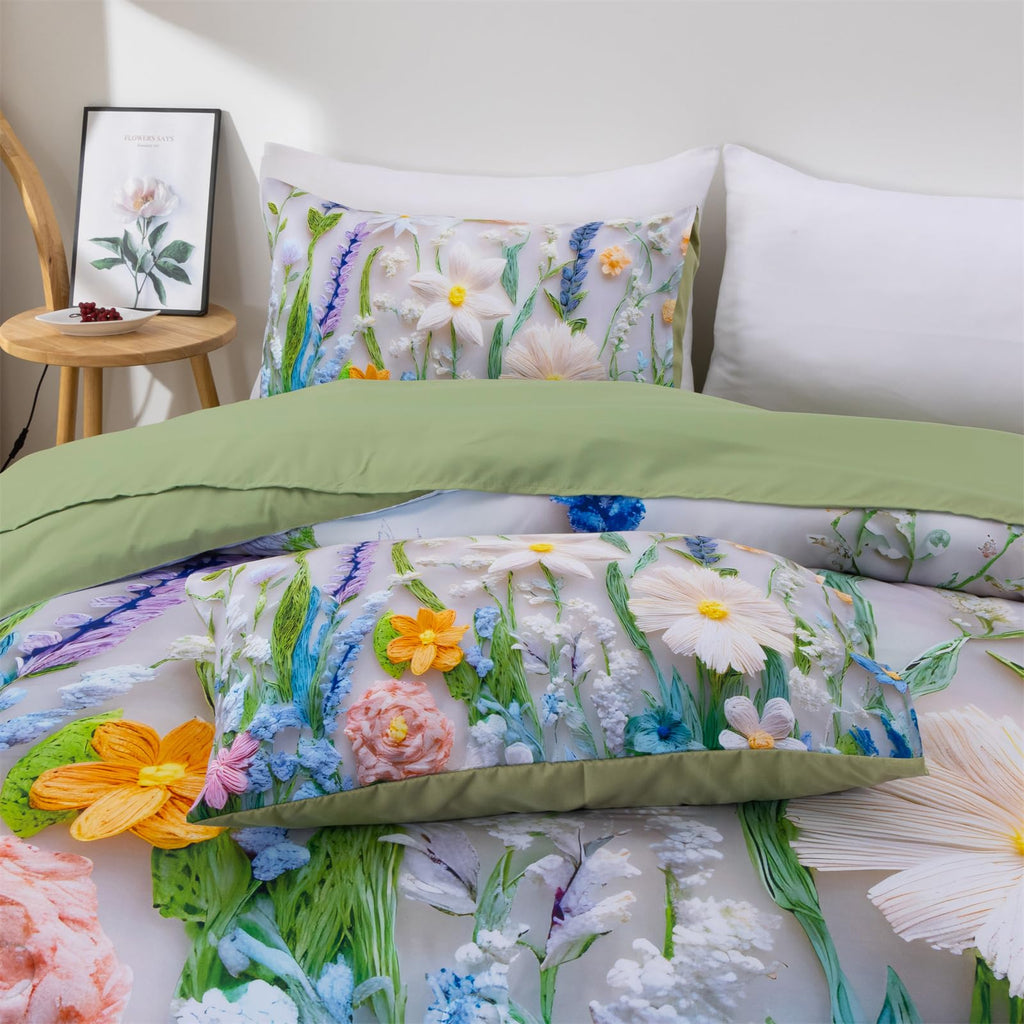 Holawakaka 3D Floral Comforter Set King 6 PCS Bed in a Bag Ultra Soft Microfiber Botanical Flowers Printed Bedding Sets Lightweight Rustic Bed Comforter Set for All Season (Blue,King)