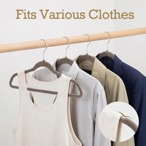 HOUSE DAY Velvet Hangers - Non-Slip Heavy Duty 60 Pack for Space-Saving Closet Organization | Taupe