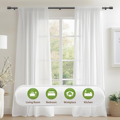 Adjustable Black Curtain Rods by [Brand Name] - 5/8” Diameter, 30-120 Inch for Windows with Brackets