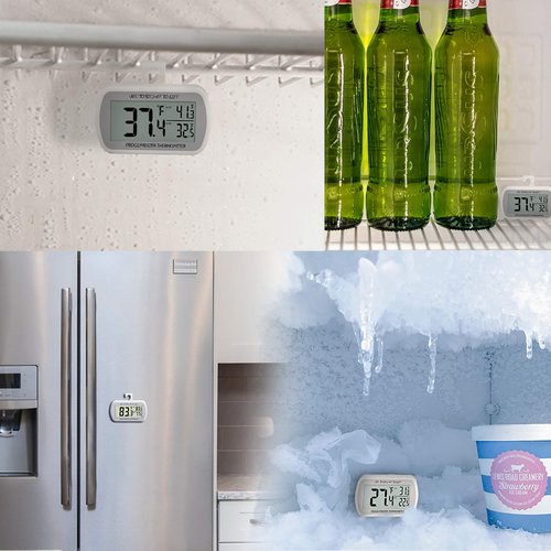 AEVETE 4 Pack Waterproof Digital Refrigerator Thermometer Large LCD, Freezer Room Thermometer with Magnetic Back, No Frills Easy to Read