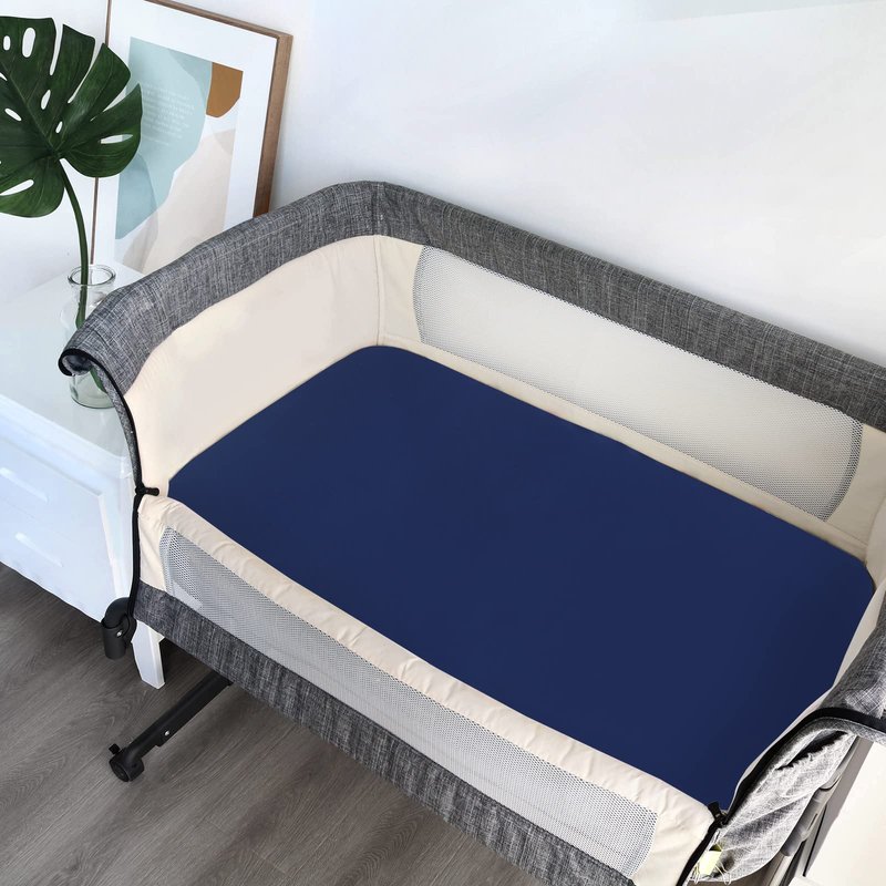 Baby Bassinet Sheets 4 Pack Compatible with 33" x 20" Mika Micky, Baby Delight, Dream On Me and Other Rectangle Bassinet Mattress, Ultra Soft & Skin Friendly, Washer & Dryer, Grey and Navy Blue