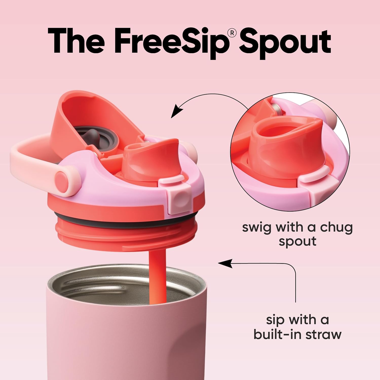 Owala FreeSip Sway Insulated Stainless Steel Water Bottle - 30oz, Two-Way Spout, Pink Angel Food Cake