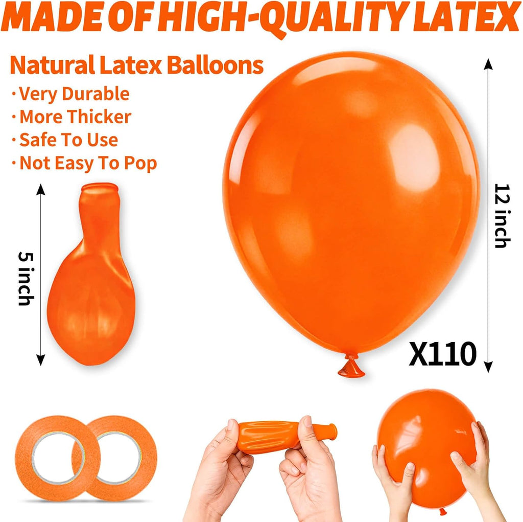 Orange Latex Balloons - 110pcs 12-Inch Balloons for Birthday Party, Baby Shower & Wedding | Includes 2 Ribbons