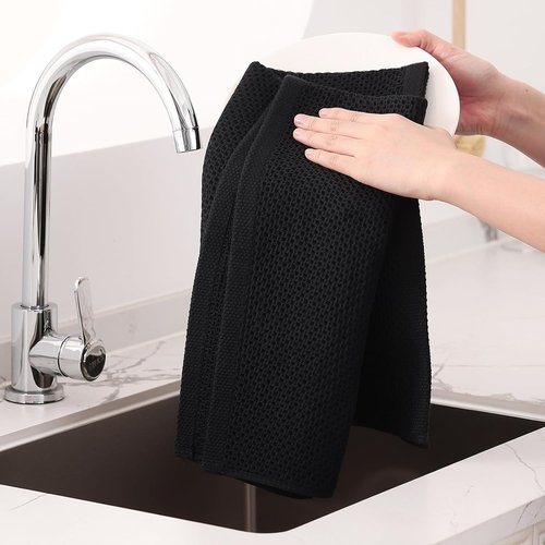 Homaxy 100% Cotton Kitchen Dish Towels - Ultra Soft, Absorbent & Quick Drying | 20 x 28 Inches, 4-Pack, Black