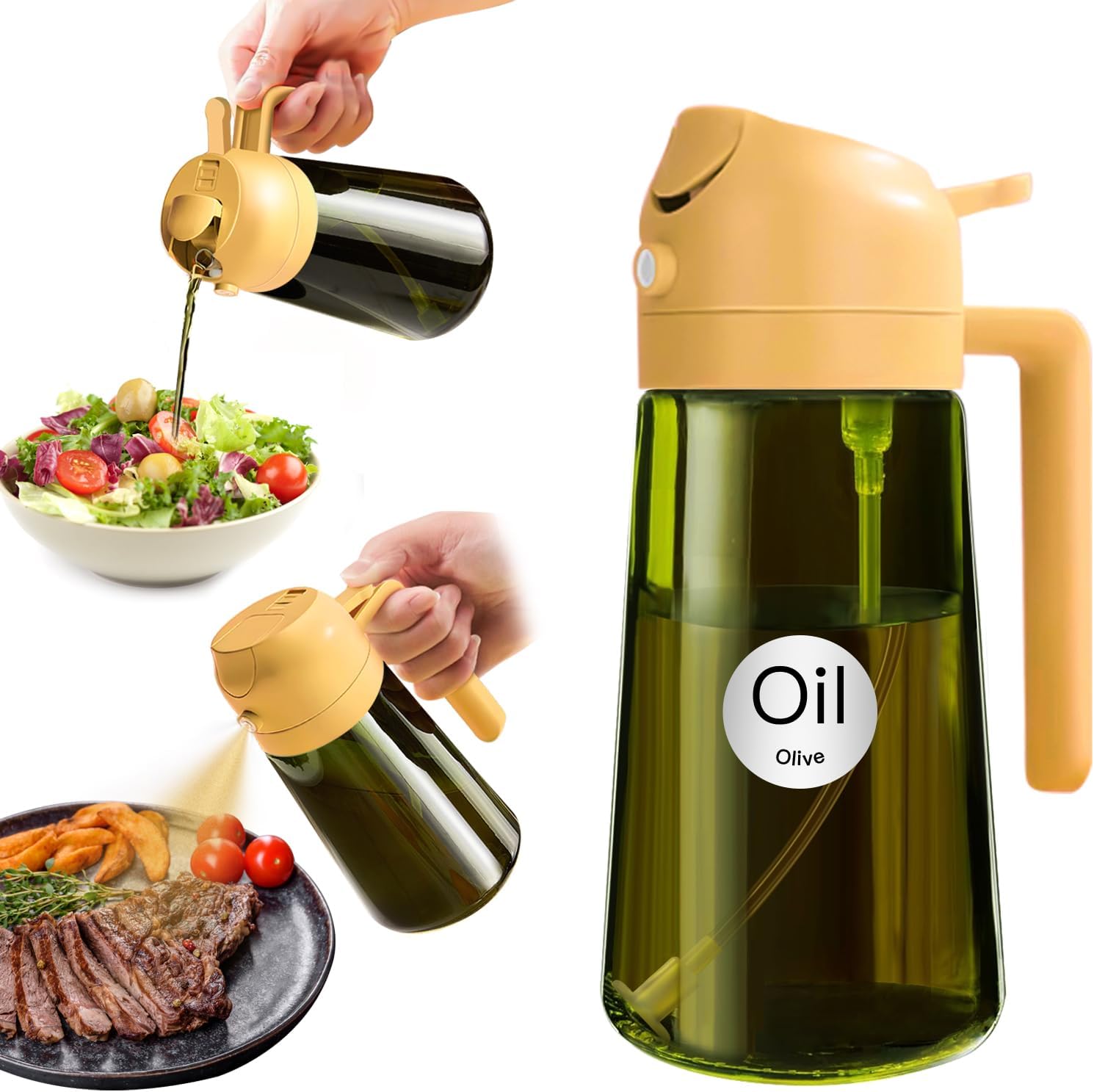 YARRAMATE Light-Blocking Dark Oil Sprayer - 16oz Olive Oil Dispenser Bottle, Premium Green Glass for Kitchen