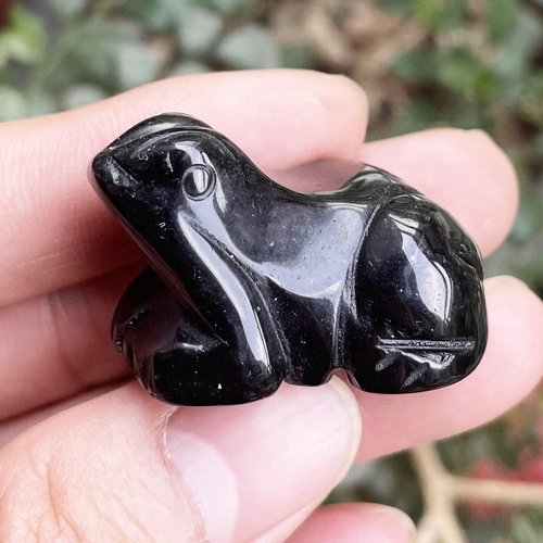 Fekuar Black Obsidian Frog Statue | Healing Crystal Animal Figurine | 1.5" Pocket Decoration