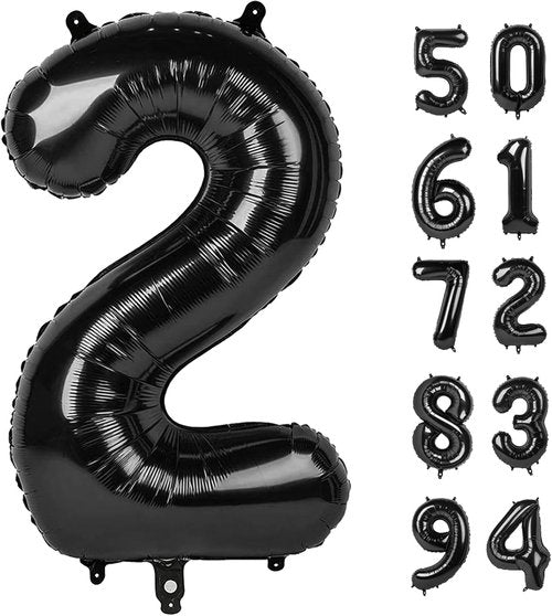 IWERP 40-Inch Black Number 2 Balloon - Unisex Birthday Decorations | Reusable Foil Mylar