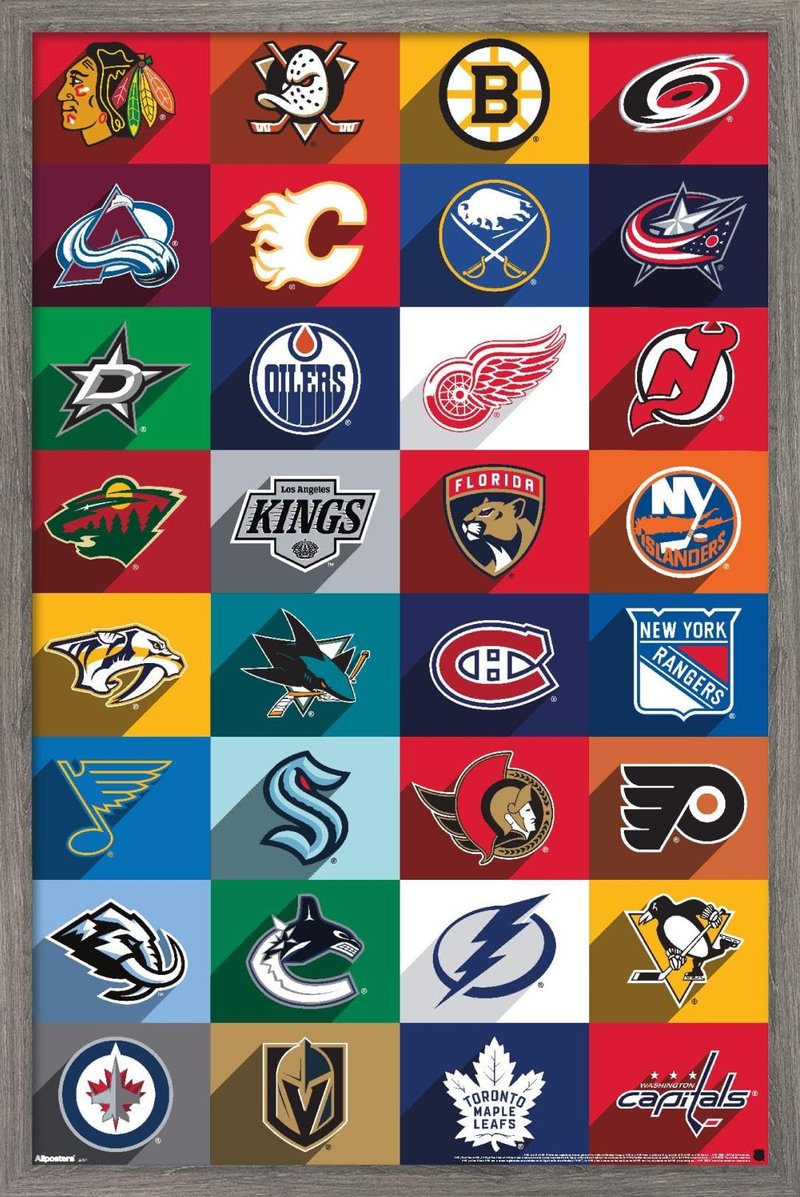 NHL League - Logos 25 Wall Poster, 34L" x 22.4W", Barnwood Framed Version