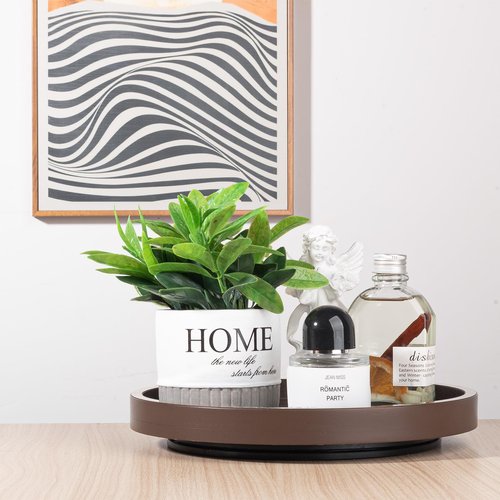 Lazy Susan Organizer for Table Top, Kitchen Countertop Organizer Wooden Lazy Susan Turntable for Cabinet, Spice and Soap Organizer Rack Bathroom Sink Tray for Vanity, 10 Inch, Brown Brushed Gold
