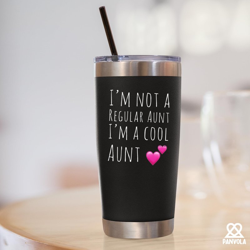 Panvola I'm Not A Regular Aunt I'm A Cool Aunt Gifts from Niece Nephew Sister's Mother's Day Gifts for Auntie Tia Vacuum Insulated Tumbler With Removable Straw Lid Stainless Steel 20oz Black