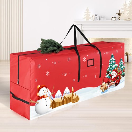 ABXMAS Christmas Tree Storage Bag, Fits Up 9 Ft Tall Artificial Trees with Reinforced Handles, Beautiful and Durable 600D Oxford Xmas Tree Storage Bag, Red