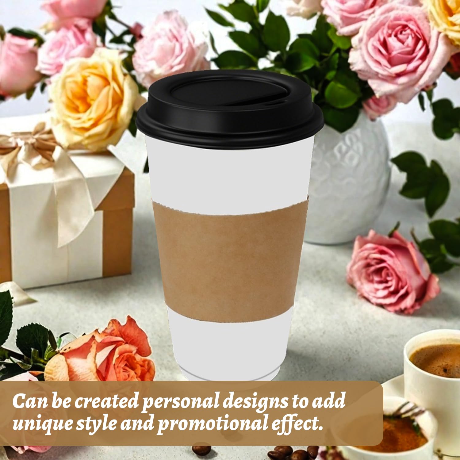 WETPYAKS 500 Pcs Coffee Sleeves, Brown Corrugated Kraft Paper Coffee Cup Sleeves Disposable for 12oz/16oz/20oz/22oz/24oz Hot/Cold Drinks, Recyclable Cup Sleeve for Cafes, Offices & Coffee Shops