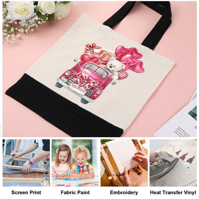 Roowest 60 Pack Canvas Tote Bags Bulk 16" x 15" Lightweight Medium Reusable Grocery Shopping Cloth Bags for DIY Gifts(Black)