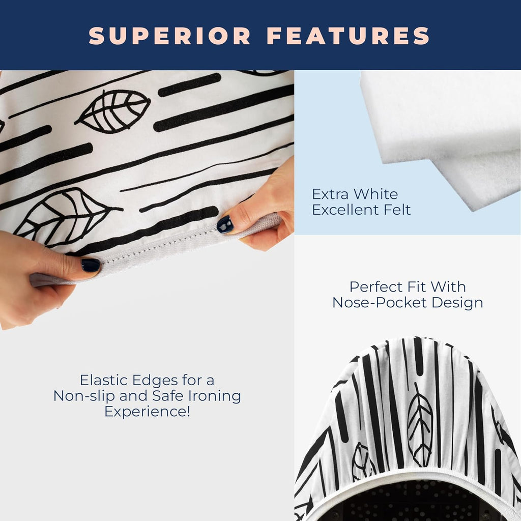 Skiennix Ironing Board Cover - Extra Thick Heavy Duty Padded, Non-Stick & Stain Resistant | 15x54 with 3 Fasteners