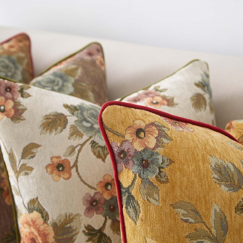 JUSPURBET Set of 2 Decorative Boho Throw Pillow Covers 22x22 Inch Farmhouse Cushion Cover Soft Floral Chenille Pillowcase with Piping for Couch Sofa Bed Living Room Home Decor,Khaki