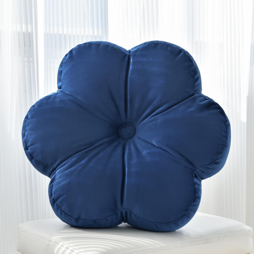 Xuyier Flower Pillow, Flower Shaped Pillow with Velvet for Couch Bed Chair Sofa, Home Decor Floor Seating Cushion Cute Throw Pillows for Living Room Bedroom (15 Inches, Navy Blue)