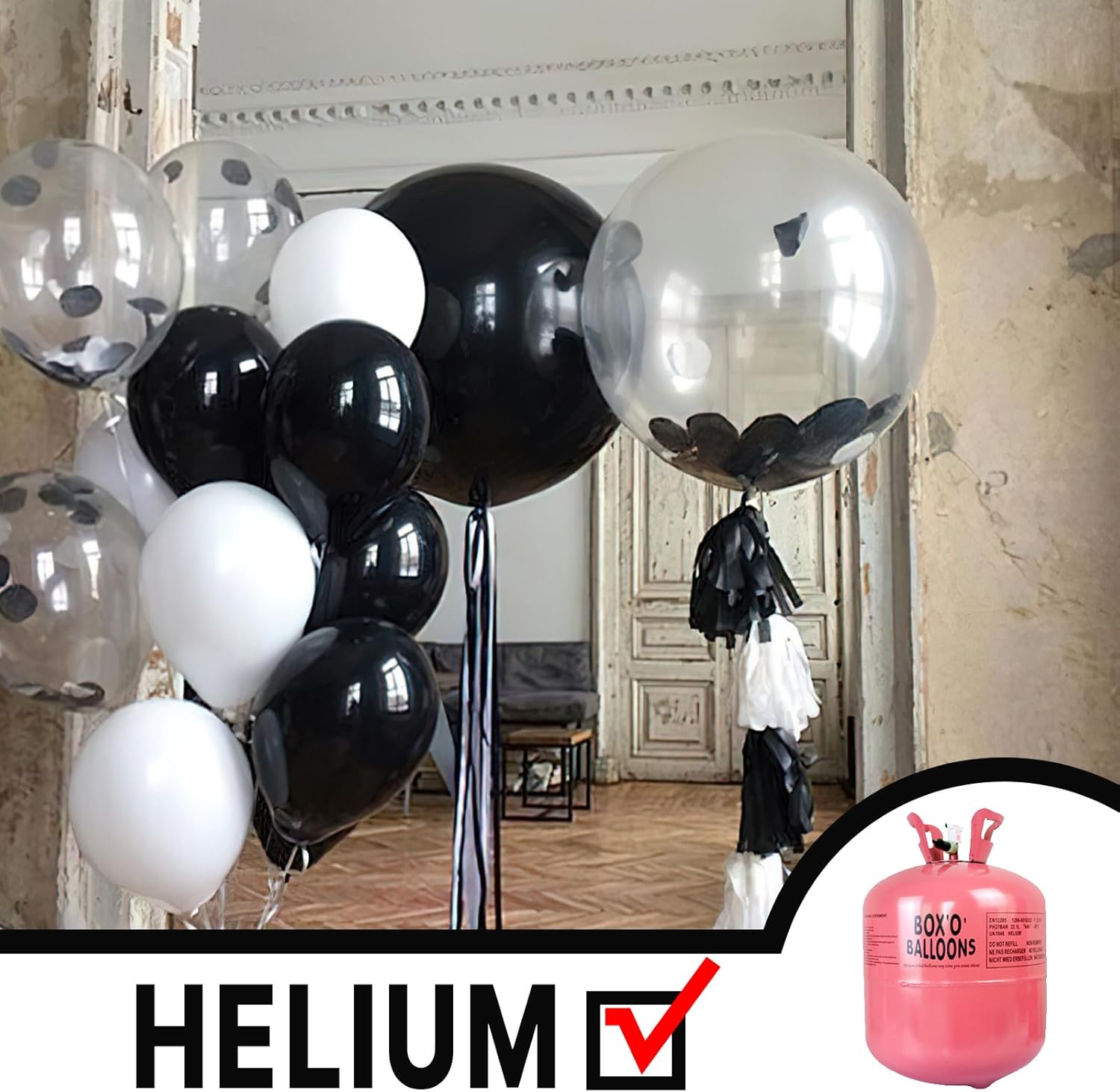 PartyWoo Black Foil Balloons - 50 Inch Jumbo Round Mylar Balloons for Halloween & Celebrations