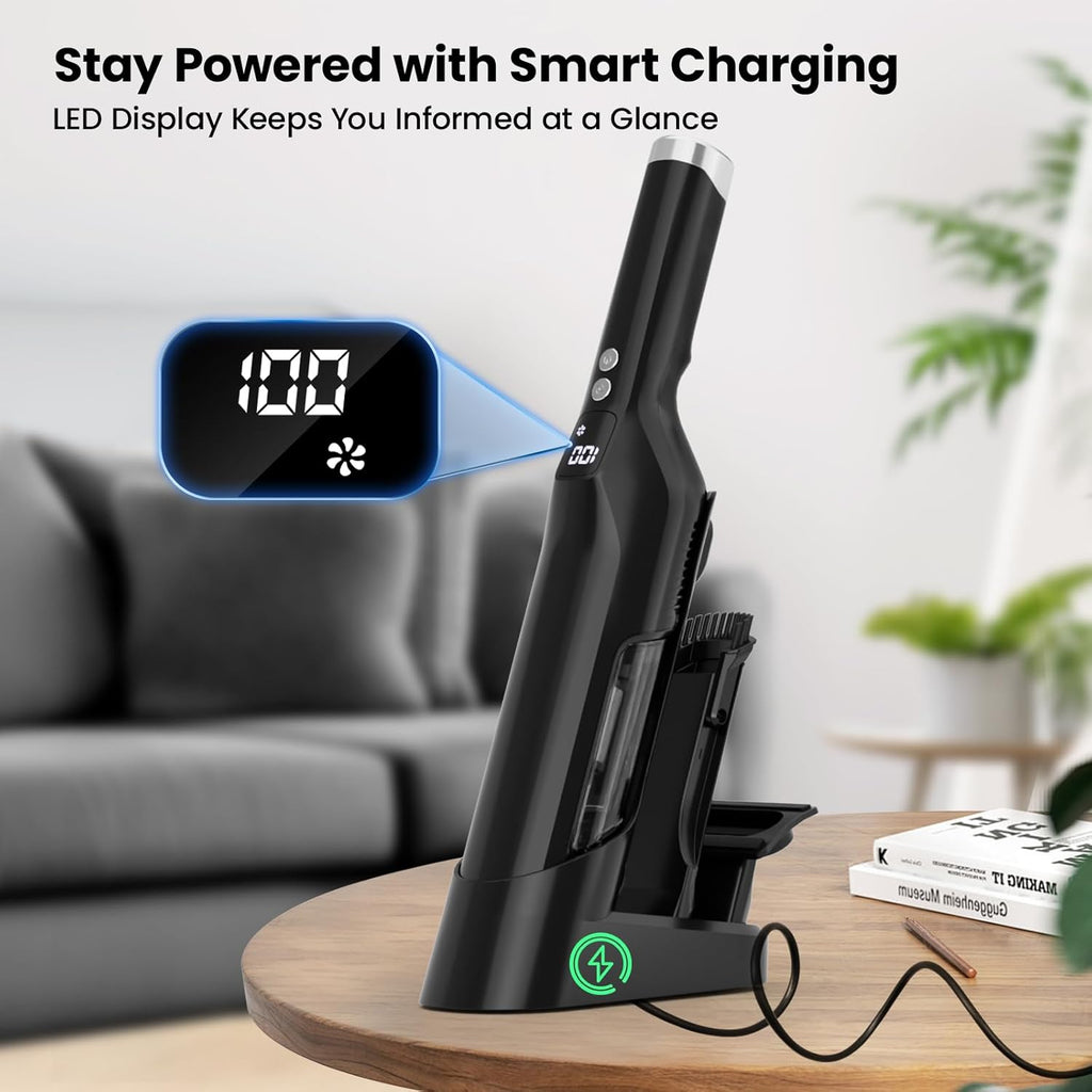 Sweepcent Handheld Vacuum - Cordless 24Kpa Car Vacuum with Brushless Motor & Charging Dock | Lightweight 1.5lbs for Home, Car & Pets (Black)