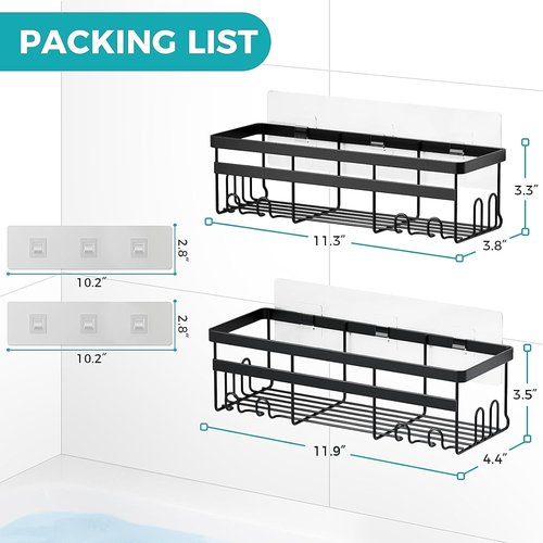 HomeHacks Shower Caddy - Rustproof No-Drill Organizer with Space-Saving Hooks | 2-Pack for Bathroom & Kitchen