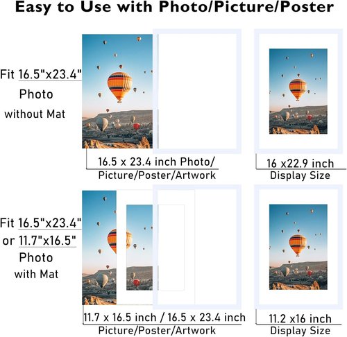 JCJMY A2 Picture Frame - White Wall Hanging Frame with Plexiglass | Includes A3 Mat for 11.7x16.5 Photos