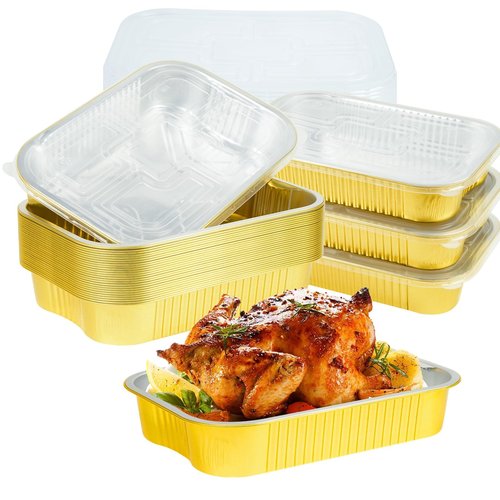 CHUPEI 30Pack 9x13 Aluminum Foil Pans with Lids Half Size Extra Heavy Duty, Gold Aluminum Foil Baking Pan Double Thick Tin Foil Food Container with Lids for Baking, Roasting, Cooking or Steam Table