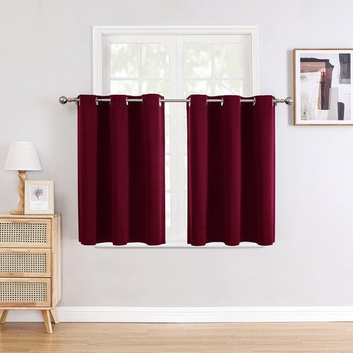 ChrisDowa Small Window Curtains - Grommet Thermal Insulated Room Darkening Panels | Burgundy Red, 36 x 24 Inch