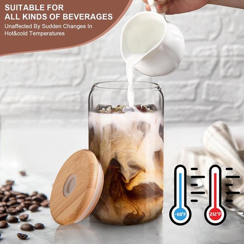 DWTS Danweitesi Iced Coffee Cups - 16 oz Glass Tumblers with Lids & Straws | Reusable Drinkware Set